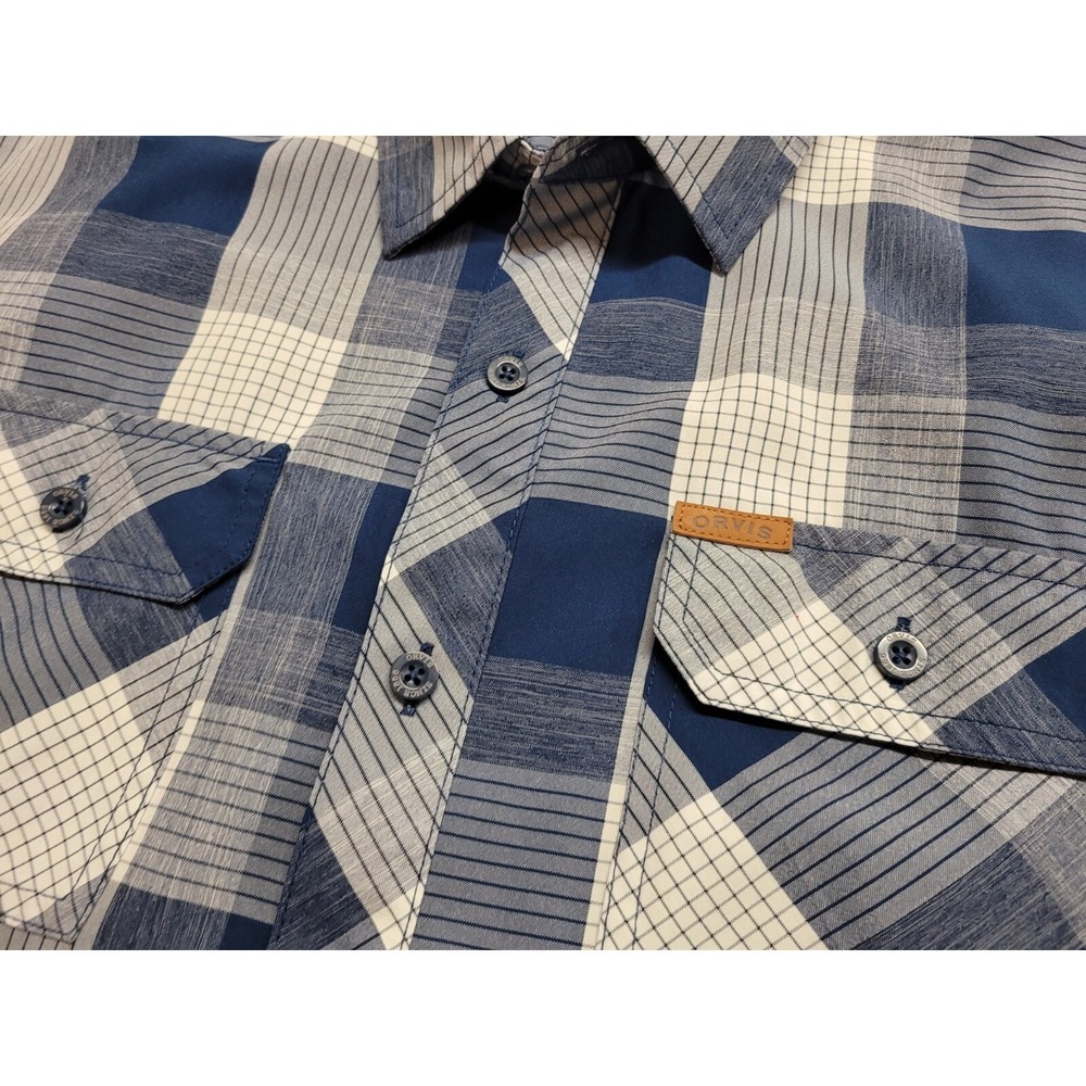 Orvis Shirt Mens XL Blue Plaid Button Up Short Sleeve Fishing Hiking Camping - Picture 7 of 14